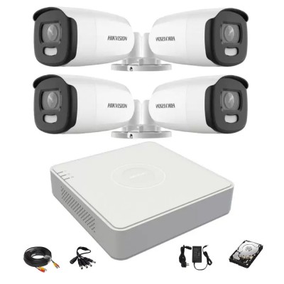 Sistem supraveghere video Hikvision 4 camere exterior ColorVu 5MP, lumina alba 40m, DVR 4 canale Hikvision, accesorii, hard disk SafetyGuard Surveilla foto