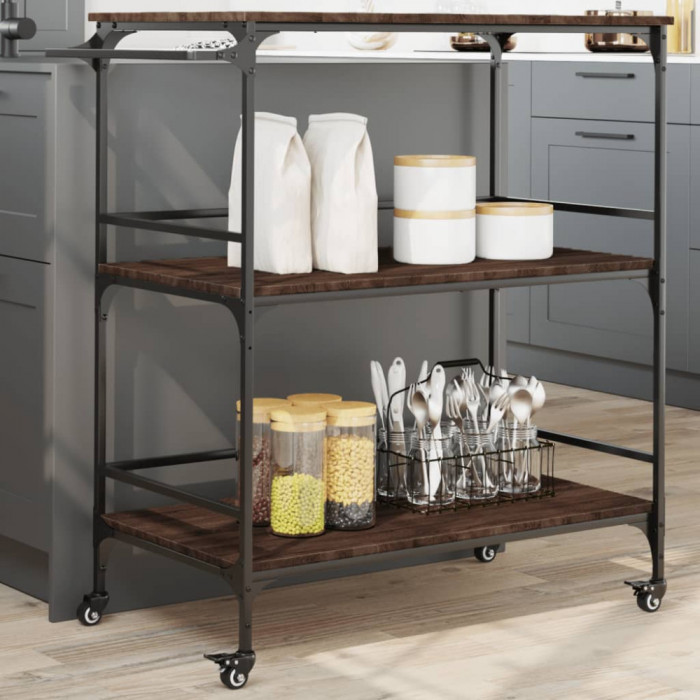 Gossi carucior de bucatarie, stejar maro100,5x50x105cm lemn prelucrat