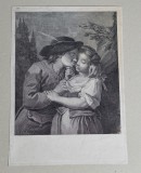 Johann Jacob Haid &quot;Les Caresses Reciproques&quot; gravura veche cca 1760, Scene gen, Cerneala, Altul