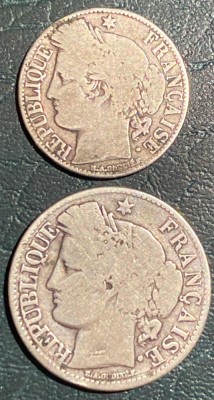 MONEDE FRANTA(A TREIA REPUBLICA), SET 1 FRANC + 2 FRANCI/ ARGINT(.835)VEZI POZE! foto