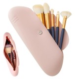 Organizator Pensule Machiaj Salestore.ro&reg; &ndash; Silicon, Capse, Portabil, Rezistent la Apă, Călătorii, Roz, 23x17.5x8.5cm
