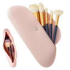 Organizator Pensule Machiaj Salestore.ro&reg; &ndash; Silicon, Capse, Portabil, Rezistent la Apă, Călătorii, Roz, 23x17.5x8.5cm