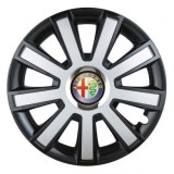 Set 4 capace roti Silver/black cu inel cromat R16 pentru gama auto Alfa Romeo