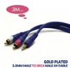 Cablu Audio Jack 3.5mm la 2x RCA, 3m, Conductor Cupru, Contacte Aurite