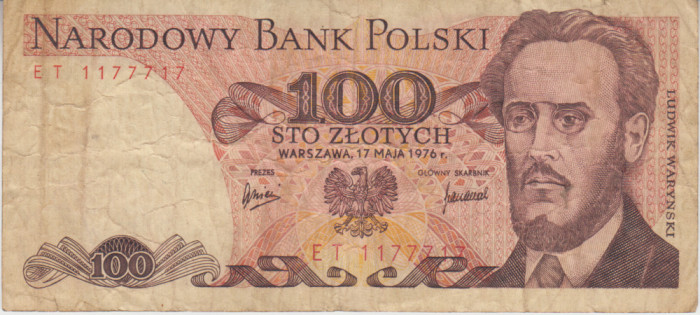 M1 - Bancnota foarte veche - Polonia - 100 zloti - 1976