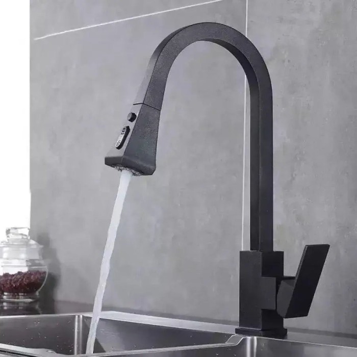 Baterie Bucatarie cu Dus Extractibil, Alama Sanitara, Negru, OD/2040 ModernLight Concept