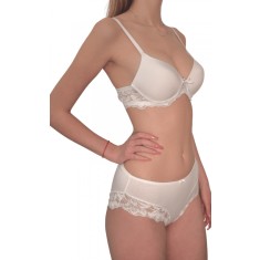 Chilot clasic inalt din bumbac cu detalii de dantelă - C1513 - 3XL - Bej