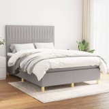 VidaXL Pat box spring cu saltea, gri deschis, 140x190 cm, textil