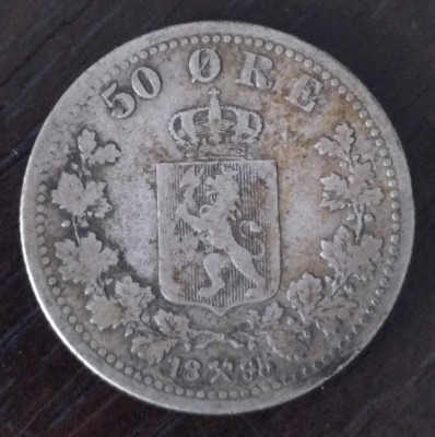 Moneda Norvegia - 50 Ore 1895 - Argint foto