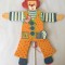 Jucari clovn de lemn, 33 cm, vintage, cu soara pentru actionarea mainilor