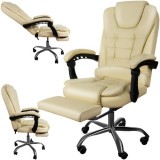 Scaun de birou bej cu suport pentru picioare, reglabil, Malatec