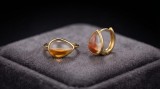 Cercei Huggie Argint 925 Placati Aur Galben cu Piatra Lacrima Cabochon, 12mm, Femei, Atcom
