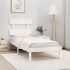 Cadru Pat Gossi 90x200 cm, Lemn Masiv Pin, Alb + Tablie, Suport Confortabil