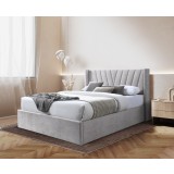 Pat tapitat Prestige 2, 160x200, cu somiera metalica rabatabila si spatiu de depozitare, culoare Crem