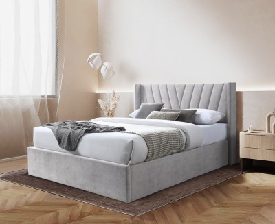 Pat tapitat Prestige 2, 180x200, cu somiera metalica rabatabila si spatiu de depozitare, culoare Crem foto