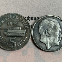 moneda 5 reichsmark 1944 fuhrer Adolf Hitler panzer Germania nazista comemorativ