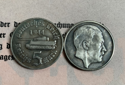 moneda 5 reichsmark 1944 fuhrer Adolf Hitler panzer Germania nazista comemorativ foto