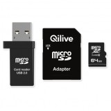 Card Memorie microSDXC Qilive, 64Gb, Clasa 10, Cu Cititor Card si Adaptor EKMSDM64GXC10QL