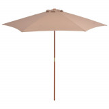 Cumpara ieftin Umbrelă de soare de exterior cu st&acirc;lp din lemn, taupe, 270 cm