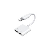 Joyroom Lightning - 2x adaptor audio pentru căști Lightning și &icirc;ncărcător, alb (S-Y104)