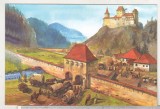Bnk cp Vama si Castelul Bran sec XVII - Vedere - necirculata, Printata, Brasov