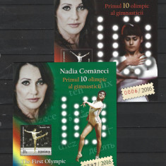 ROMANIA 2016 - NADIA COMANECI, PRIMUL 10, SET 2 COLITE, MNH - LP 2113(A)