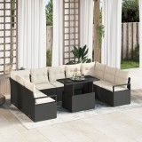 Set de canapele pentru gradina Gossi 10 piese cu perne din ratan negru, canapea de gradina Gossi cu stocare si perne pentru 2 persoane din ratan negru