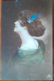 Fotografie tip carte postala, tanara cu coc, 1923