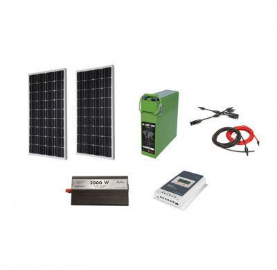 Sistem panouri fotovoltaice Rulota/Cabana 360 W pe 12 V cu invertor 3000 W foto