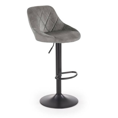 Scaun bar HM H101, tapitat cu stofa tip catifea, inaltime reglabila, suport picioare, 120 kg, gri foto