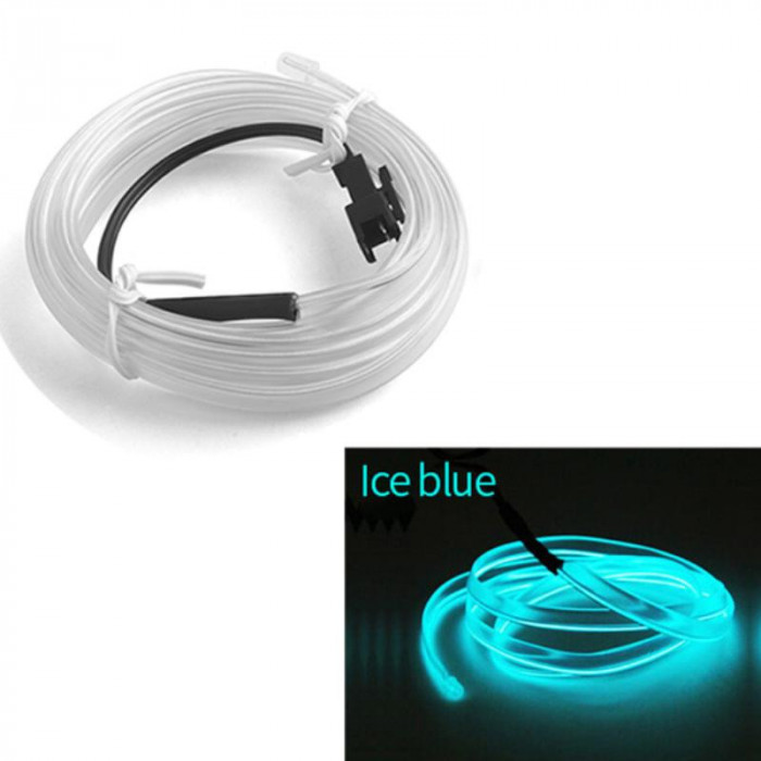 Fir Neon Auto &quot;EL Wire&quot; culoare Albastru Turcoaz, lungime 5M, alimentare 12V, droser inclus AVX-ELW-5M-BT