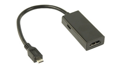 Cablu adaptor MHL tata - HDMI mama + micro USB B mama 0.2metri negru VALUELINE foto