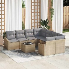 vidaXL Set de canapele pentru grădină 9 pcs Bej și gri 55 x 55 x 37 cm 3355329
