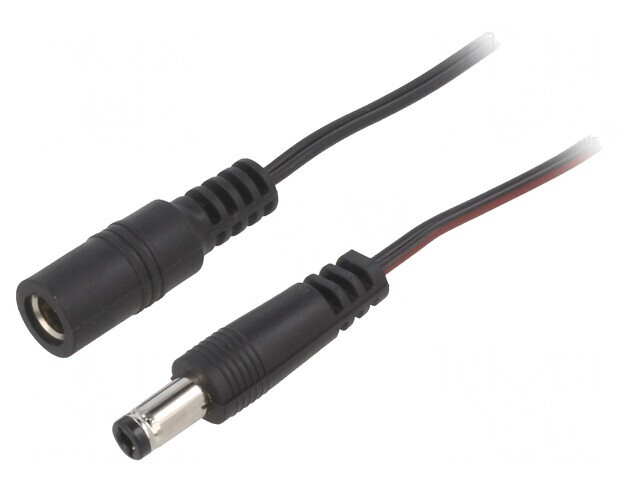 Cablu DC 5,5/2,5 mm Negru 2x0,35mm2 Mufă și Soclu Drept