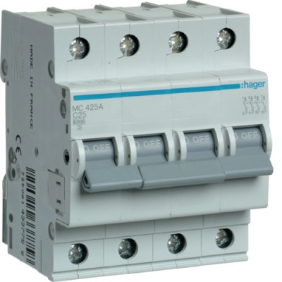 Siguranta automata 25A 4P Curba C 6ka Hager MC425A foto