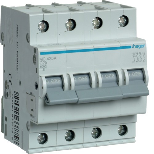 Siguranta automata 25A 4P Curba C 6ka Hager MC425A