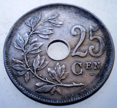 7.508 BELGIA 25 CENTIMES 1908 BELGIE foto