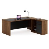 Cumpara ieftin Birou pe colt reversibil Oscar nuc - carbune 200x188,6x76cm