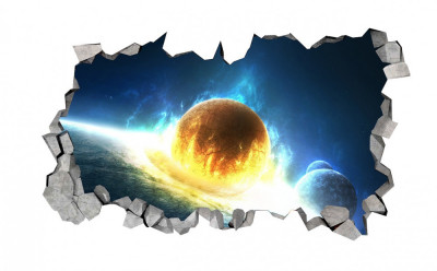 Sticker decorativ, gaura in perete 3D, Planeta, 85 cm, 1044STK-2 foto