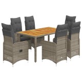 Cumpara ieftin Set bistro de gradina cu perne, 7 piese, gri, poliratan