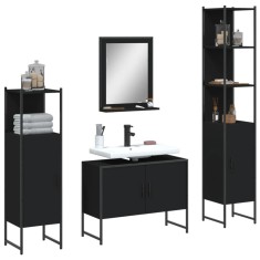 vidaXL Set dulapuri de baie, 4 piese, negru, lemn prelucrat foto