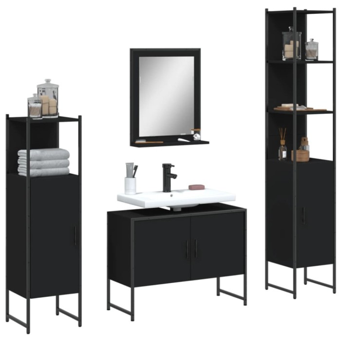 Gossi set dulapuri de baie, 4 piese, negru, lemn prelucrat