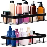 Cumpara ieftin Set 2 rafturi suspendate pentru baie, metal, montare pe perete, 30 x 13 x 4,7 cm fiecare, organizatoare pentru produse de igiena, negre
