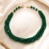 Cumpara ieftin Colier Argint 925 Placat Aur cu Agat Verde Smarald Greta, 49cm - Bijuterie Damă Elegantă, Made in Italy