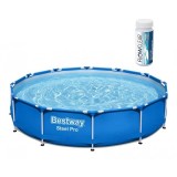 Piscina structura metalica, rotunda, albastru, cu test analiza apa, 366x76 cm, Bestway Steel Pro