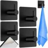 Set 4 cuiere autoadezive Ruhhy pentru baie, inox, negru mat