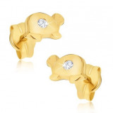 Cercei realizaţi din aur 585 -broscuţe ţestoase mici şi lucioase cu diamant transparent pe carapace