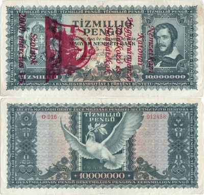 2000 ( 1945 ) , 10,000,000 pengő ( P-123 Szolnok ) - Solnoca ( Ungaria ) foto