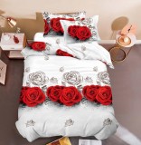 Cumpara ieftin Lenjerie De Pat 3D - Ariel Xu012, Bumbac, 4 Piese, Fara Elastic, Alb, Imprimeu