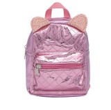 Rucsac pentru fete, roz metalic, cu urechi sclipicioase, 16x7x16 cm